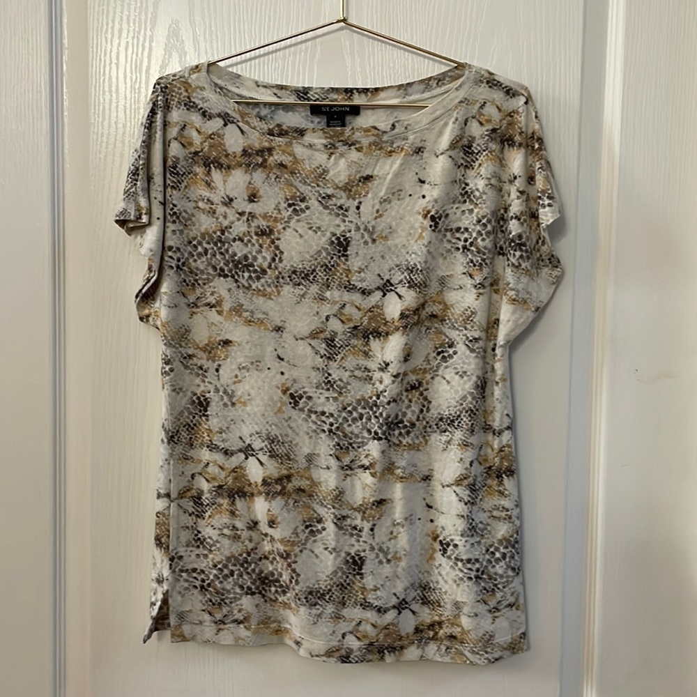 St. John Boatneck Snakeskin Print Tee Shirt Size P
